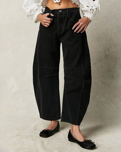 Mid Rise Women's Wide Leg Jeans with 4-Pocket Design, Casual Ankle-Length Baggy Fit Denim-1