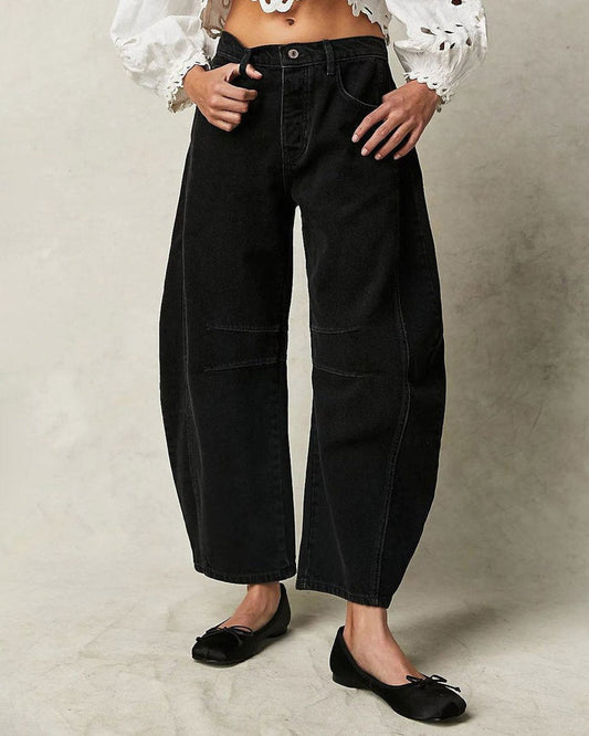Mid Rise Women's Wide Leg Jeans with 4-Pocket Design, Casual Ankle-Length Baggy Fit Denim-1
