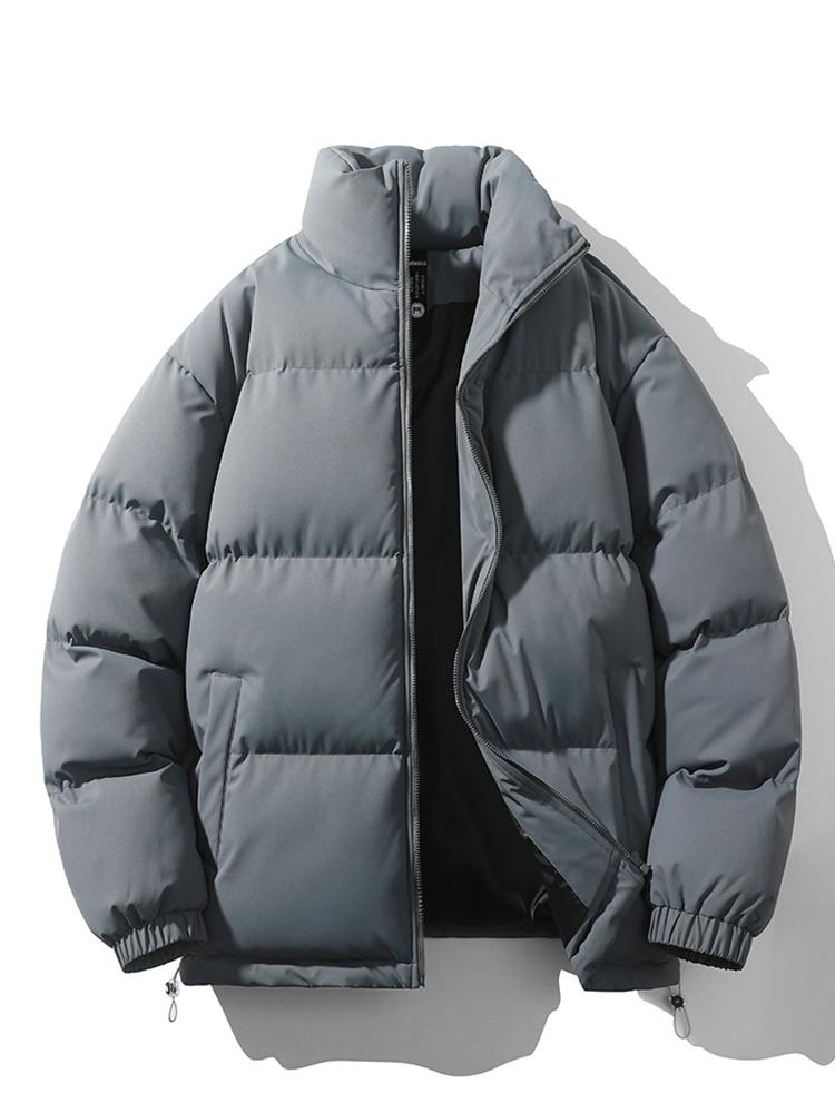 Light Men's Puffer Jacket - High Collar, Polyester