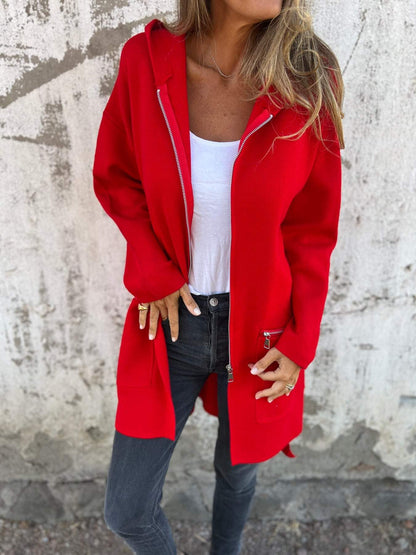 Light Womens Long Hoodie - Fitted Zip Cotton Layering