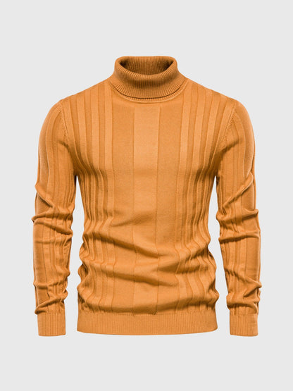 Men’s Warm Turtleneck Sweater - Ribbed Vertical Knit