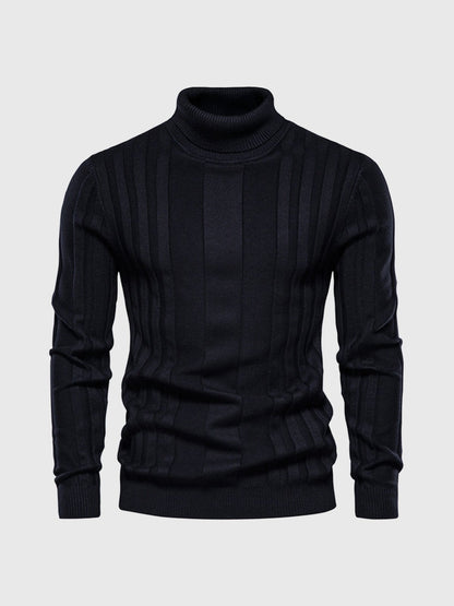 Men’s Warm Turtleneck Sweater - Ribbed Vertical Knit