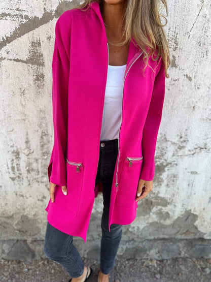 Light Womens Long Hoodie - Fitted Zip Cotton Layering