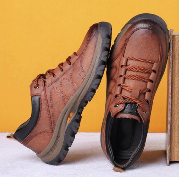Hand-Sewn Leather Leisure Shoes for Men, Waterproof, Comfortable, Non-Slip Rubber Sole, Lightweight for Outdoor Activities-6