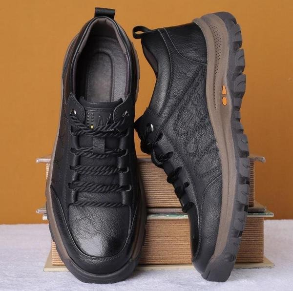 Hand-Sewn Leather Leisure Shoes for Men, Waterproof, Comfortable, Non-Slip Rubber Sole, Lightweight for Outdoor Activities-5