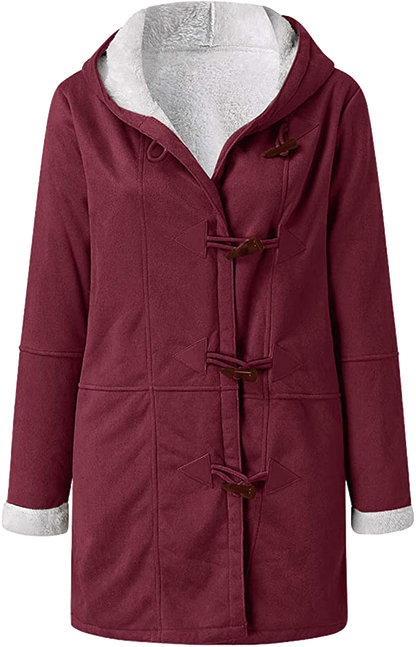 Womens Warm Winter Jacket - Hooded Mid-Thigh, Suede