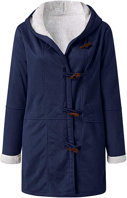 Womens Warm Winter Jacket - Hooded Mid-Thigh, Suede