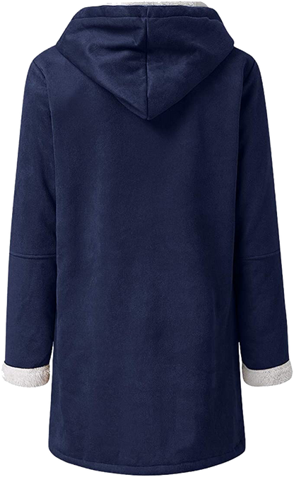Womens Warm Winter Jacket - Hooded Mid-Thigh, Suede