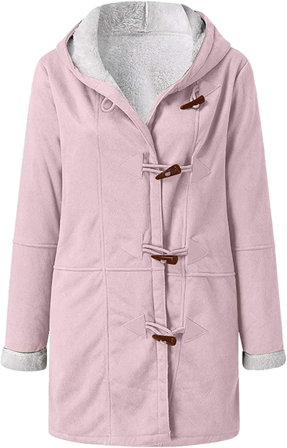 Womens Warm Winter Jacket - Hooded Mid-Thigh, Suede