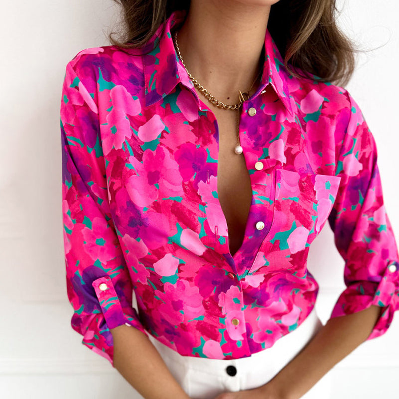 Variant image for Floral Print Womens Blouse with Lace Collar, Three-Quarter Sleeves, Casual Summer Top for Women-1