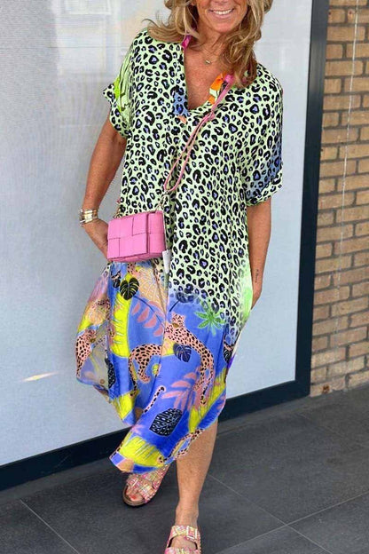 Variant image for Plus Size Women's Leopard Pattern Short Sleeve Dress for Casual and Semi-Formal Occasions-17