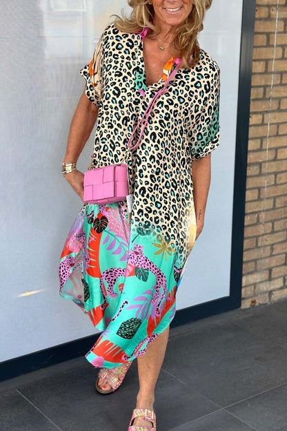 Variant image for Plus Size Women's Leopard Pattern Short Sleeve Dress for Casual and Semi-Formal Occasions-1