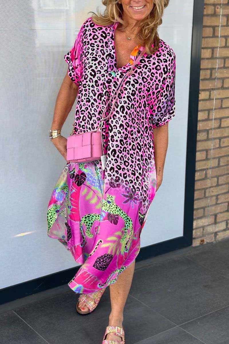 Plus Size Women's Leopard Pattern Short Sleeve Dress for Casual and Semi-Formal Occasions-6