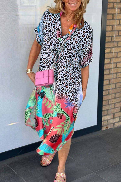 Variant image for Plus Size Women's Leopard Pattern Short Sleeve Dress for Casual and Semi-Formal Occasions-9
