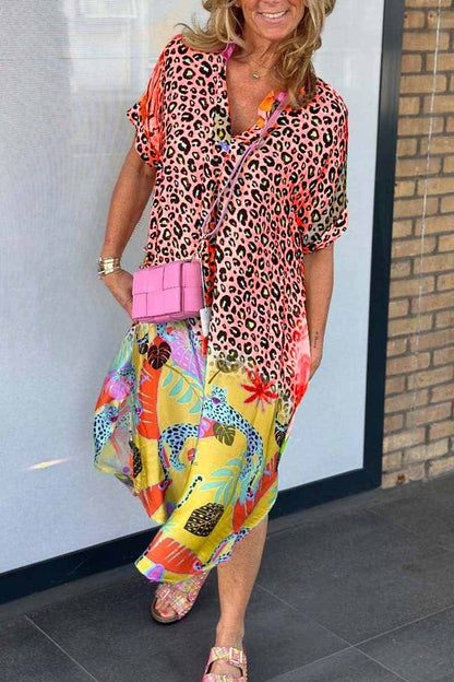 Variant image for Plus Size Women's Leopard Pattern Short Sleeve Dress for Casual and Semi-Formal Occasions-33
