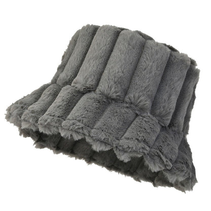 Cozy Warm Women Bucket Hat - Ribbed Faux Fur, For Winter