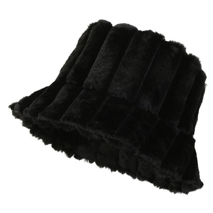 Cozy Warm Women Bucket Hat - Ribbed Faux Fur, For Winter