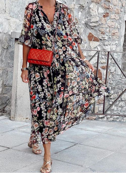 Variant image for Comfortable Women's V-Neck Floral Dress for Spring and Summer - High-Quality Fabric, Normal Fit, Versatile Style-1