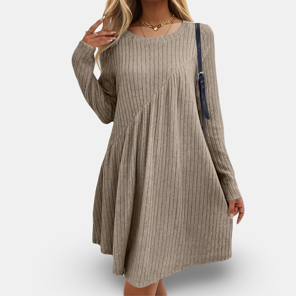 Elegant Long Sleeve Womens Dress in Soft Cotton Blend for All Occasions, Comfortable and Versatile Casual or Formal Wear-1