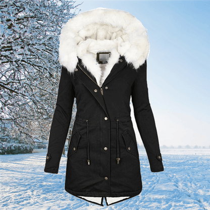 Women’s Warm Parka - Mid Thigh Tailored, Faux Fur, Winter