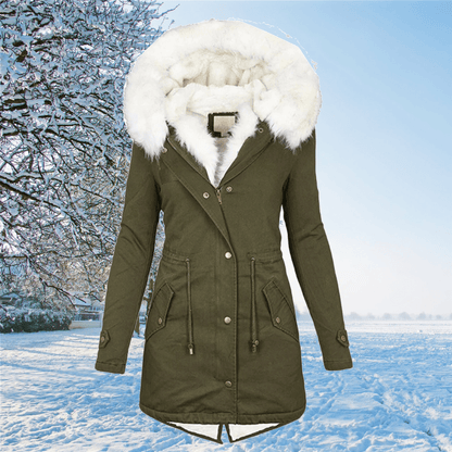Women’s Warm Parka - Mid Thigh Tailored, Faux Fur, Winter