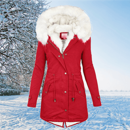 Women’s Warm Parka - Mid Thigh Tailored, Faux Fur, Winter