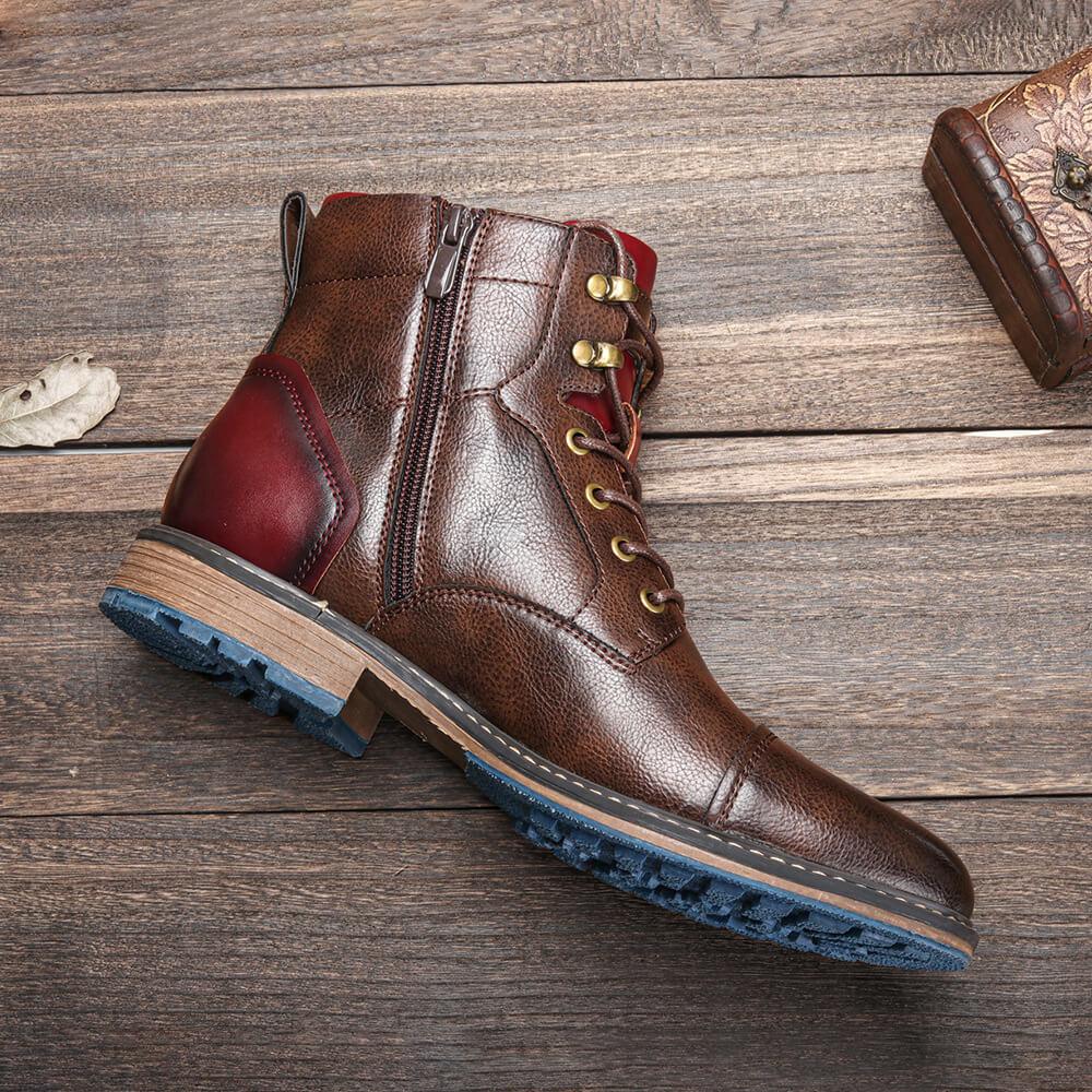 Men's Oxford Boots, Breathable Synthetic Leather, Anti-Slip Rubber Sole, Lace-Up with Inner Zipper, Comfortable PU Leather, Casual & Formal Use-3