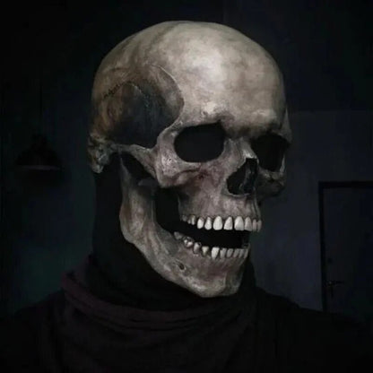 Full Realistic Head Skull Mask with Movable Jaw - Unisex Halloween & Cosplay Accessory for Ultimate Spooky Experience