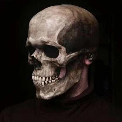 Full Realistic Head Skull Mask with Movable Jaw - Unisex Halloween & Cosplay Accessory for Ultimate Spooky Experience