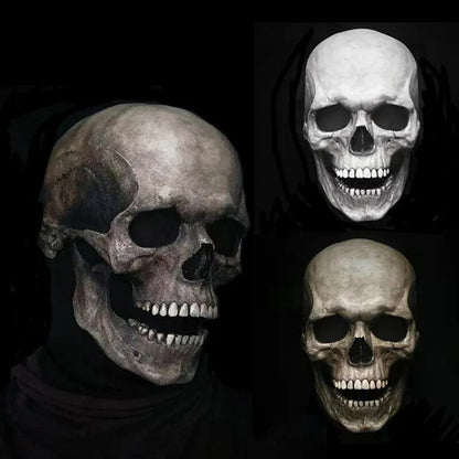 Full Realistic Head Skull Mask with Movable Jaw - Unisex Halloween & Cosplay Accessory for Ultimate Spooky Experience
