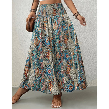 Variant image for Bohemian Multicolored Maxi Skirt for Women, Paisley Print, Elastic Waistband, Flowy Long Skirt, Comfortable Summer Wear-6