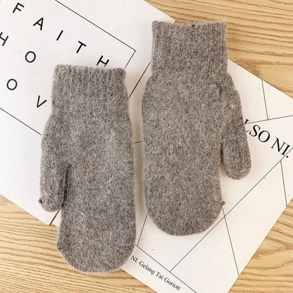 Women Warm Mittens - Ribbed Cuff Plush Faux Fur, Winter