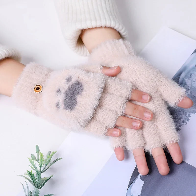 Plush Women’s Fingerless Mittens - Minky Foldover, Winter