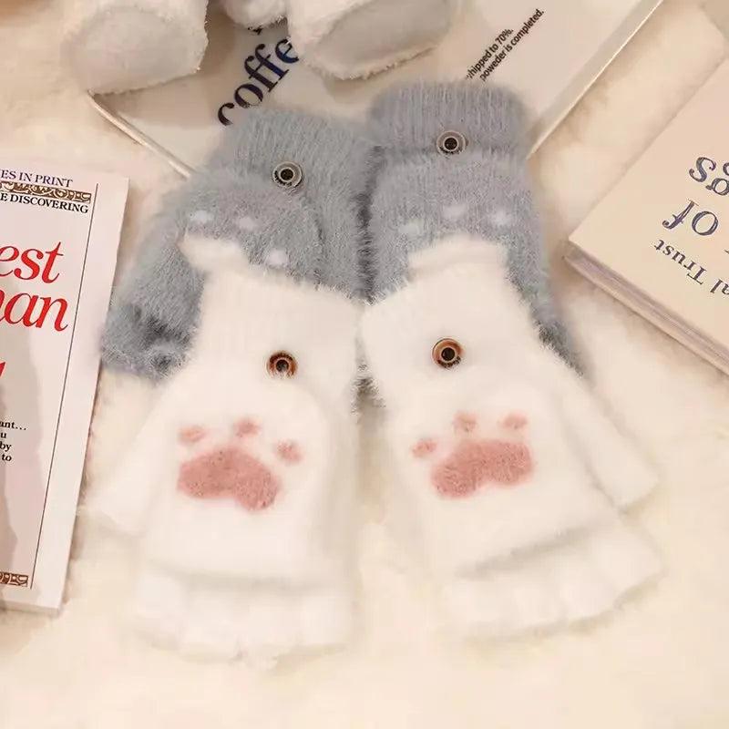 Plush Women’s Fingerless Mittens - Minky Foldover, Winter