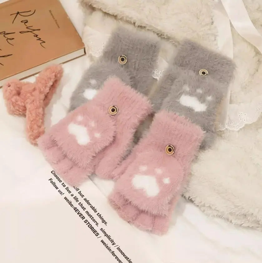Plush Women’s Fingerless Mittens - Minky Foldover, Winter