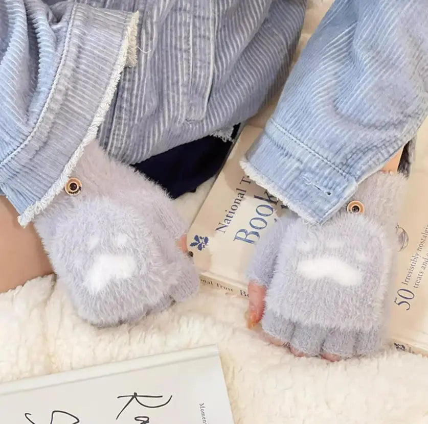 Plush Women’s Fingerless Mittens - Minky Foldover, Winter