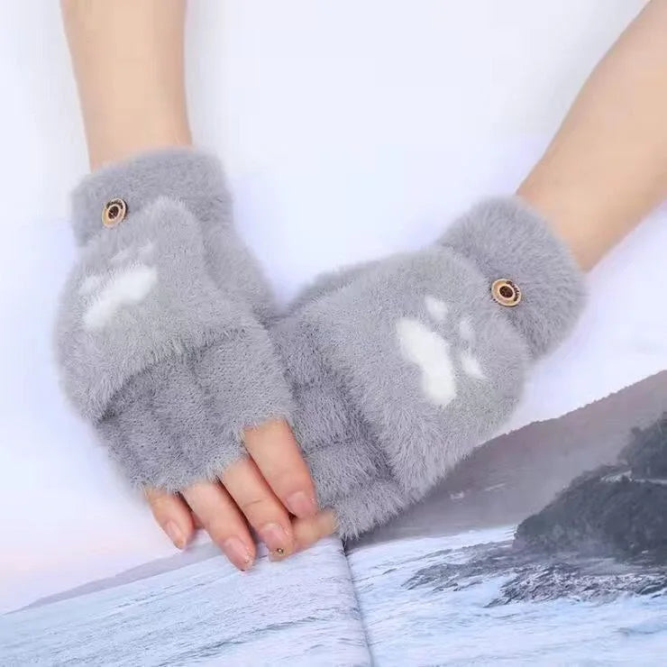 Plush Women’s Fingerless Mittens - Minky Foldover, Winter