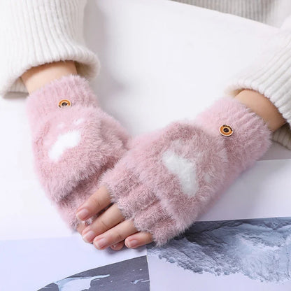 Plush Women’s Fingerless Mittens - Minky Foldover, Winter