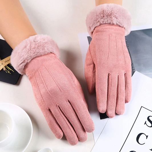 Womens Windproof Gloves - Touchscreen Faux Suede, Winter