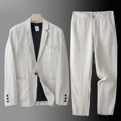 Variant image for Men's Linen Suit - Slim Fit 100% Breathable Linen Summer Shirt and Pants Set in Beige, Light Gray, Dark Blue-11