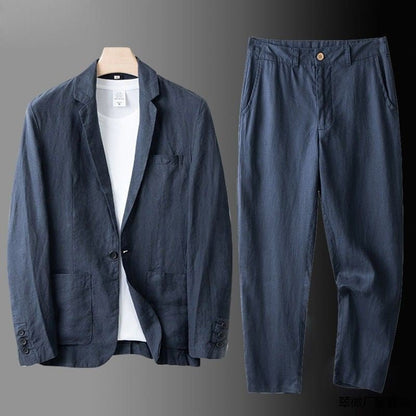 Variant image for Men's Linen Suit - Slim Fit 100% Breathable Linen Summer Shirt and Pants Set in Beige, Light Gray, Dark Blue-1