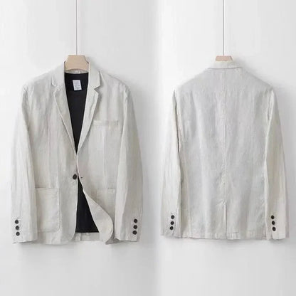Men's Linen Suit - Slim Fit 100% Breathable Linen Summer Shirt and Pants Set in Beige, Light Gray, Dark Blue-4