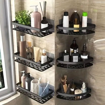 Aluminum Alloy Bathroom Shelf - No Drill Household Organizers for Shampoo, Kitchen Storage, Water-Resistant Design