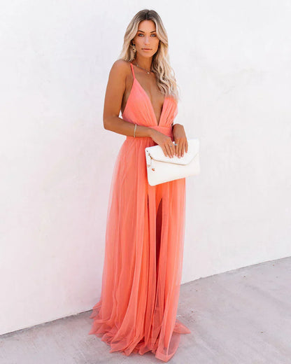 Variant image for Elegant Orange Summer Dress with Adjustable Straps, Lightweight Polyester, Women's Cocktail and Wedding Guest Dress-1