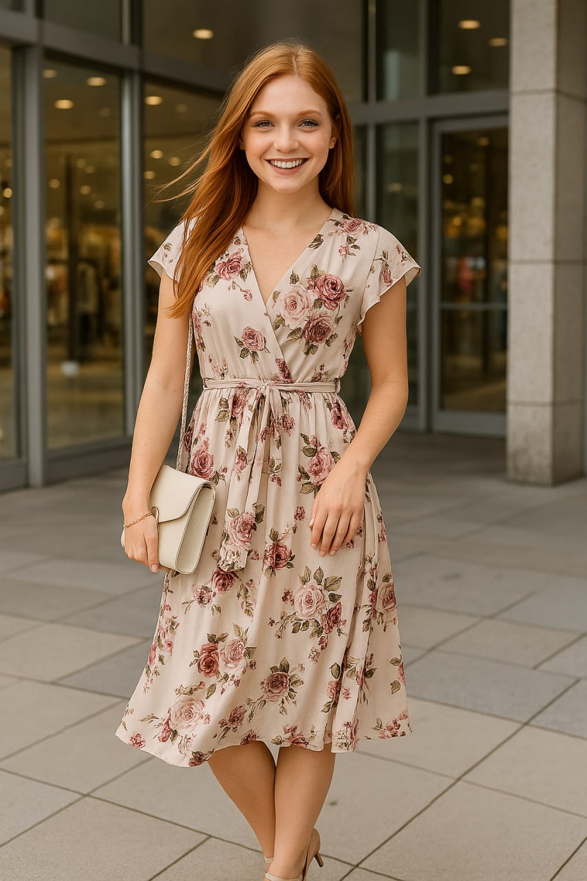 Variant image for Elegant Floral Wrap Dress for Women - Lightweight Summer Wedding Guest Dress, Knee-Length Cocktail Dress-13