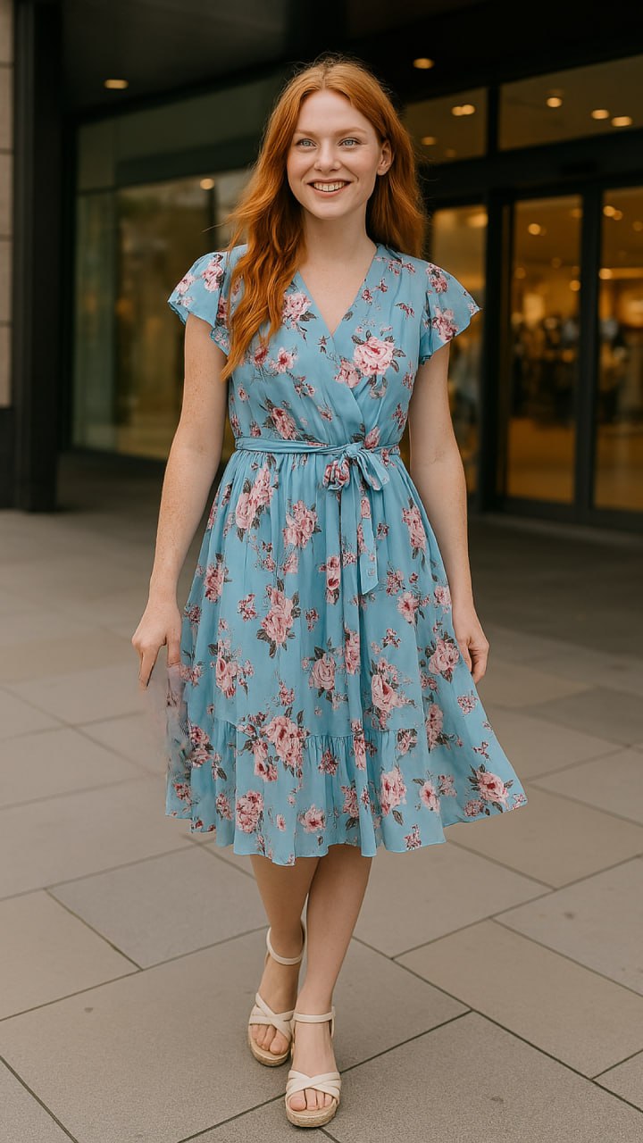 Elegant Floral Wrap Dress for Women - Lightweight Summer Wedding Guest Dress, Knee-Length Cocktail Dress-2