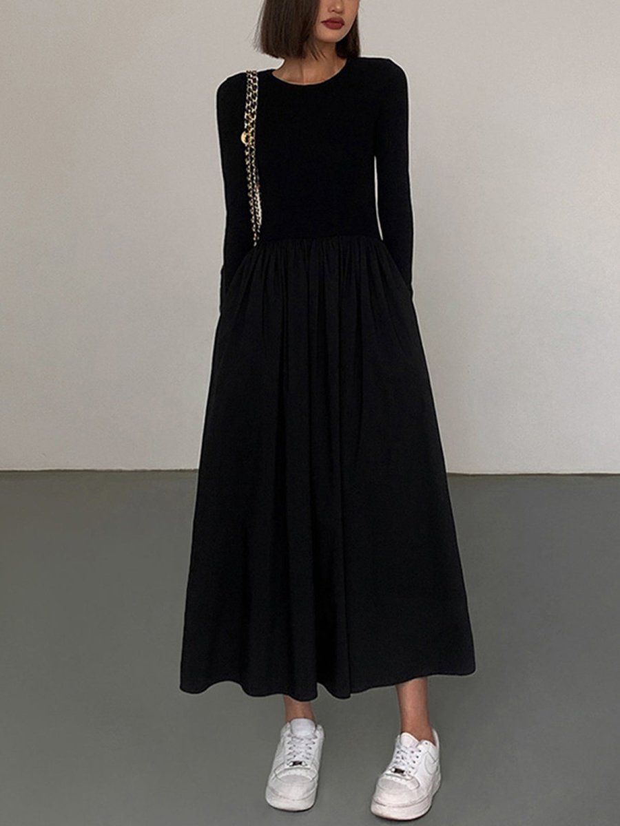 Variant image for Long Sleeve Women's Dress with Pockets, Elegant Knee-Length Formal Dress for Work and Casual Events-1