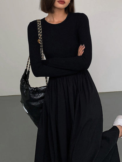 Long Sleeve Women's Dress with Pockets, Elegant Knee-Length Formal Dress for Work and Casual Events-4