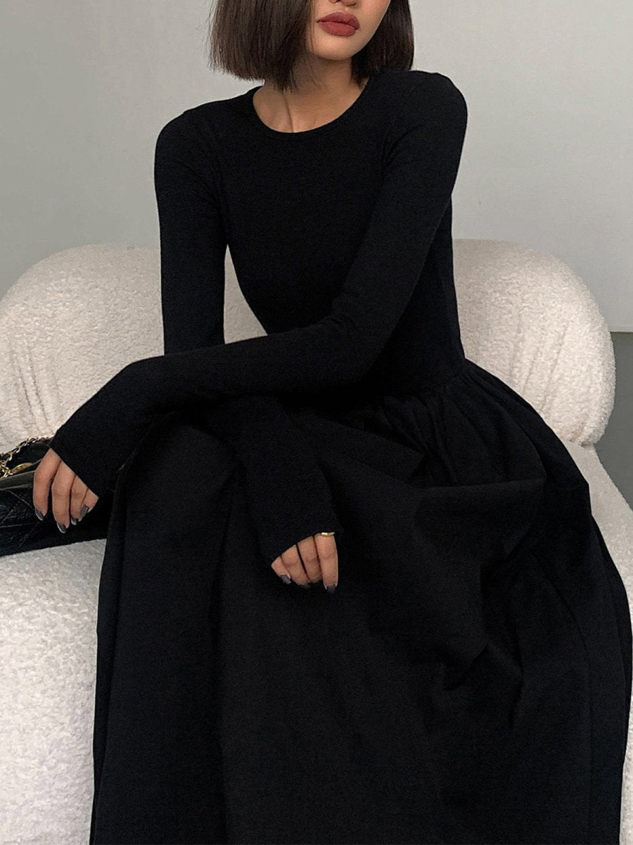 Variant image for Long Sleeve Women's Dress with Pockets, Elegant Knee-Length Formal Dress for Work and Casual Events-5