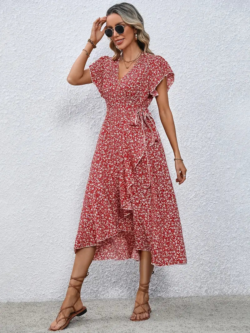 Elegant Womens Dress with Flutter Sleeves and Wrap Detail - Perfect for Wedding Guests and Summer Events-4